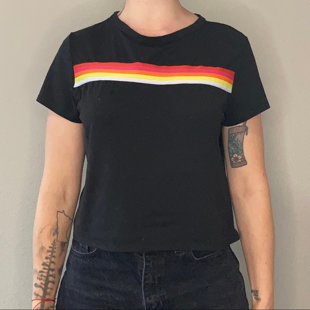 Black t with retro stripes